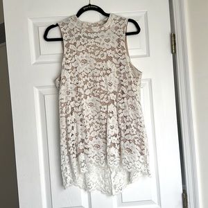 Floral Ivory Lace Over Nude Lining Blouse Size XL